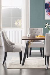 Life Interiors Set of 6 Velvet Dining Chairs Scoop Knockerback & Button Tufted, Solid Wood Legs in Light Grey - thumbnail 8