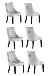Life Interiors Set of 6 Velvet Dining Chairs Scoop Knockerback & Button Tufted, Solid Wood Legs in Light Grey - thumbnail 1