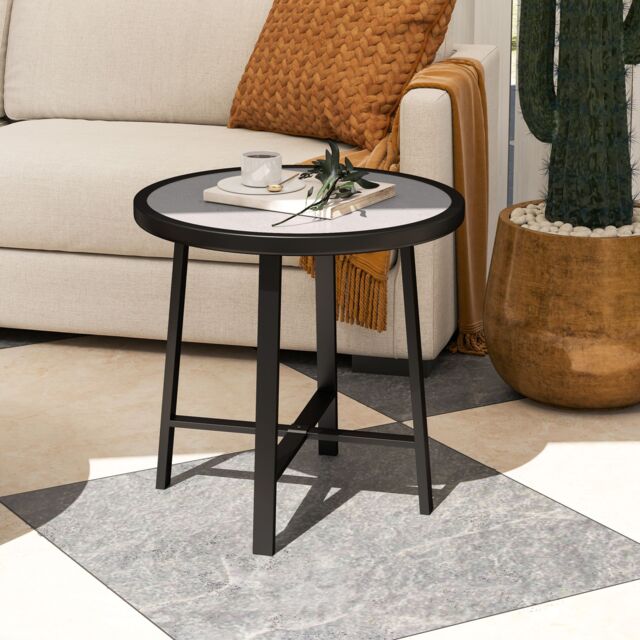 OUTSUNNY 50.5cm Round Garden Table with SPC Tabletop, Grey Wood Effect - image 1