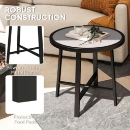 OUTSUNNY 50.5cm Round Garden Table with SPC Tabletop, Grey Wood Effect - thumbnail 5