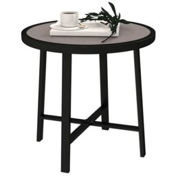 OUTSUNNY 50.5cm Round Garden Table with SPC Tabletop, Grey Wood Effect - thumbnail 2