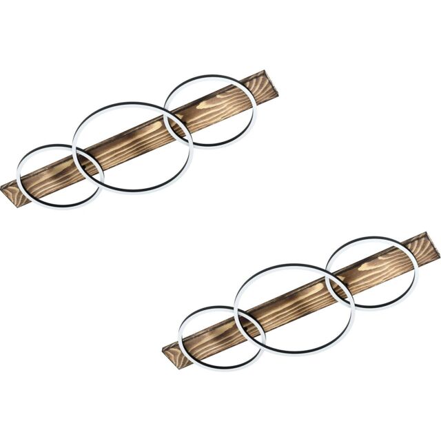 Loops 2 PACK Wall Flush Ceiling Light Black & Rustic Wood / White Shade Plastic LED - image 1