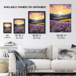 "Artery8 Wall Art Print Serene Lavender Fields at Sunrise Scenic Landscape Framed in Purple - Size: W12"" x H16""" - thumbnail 3