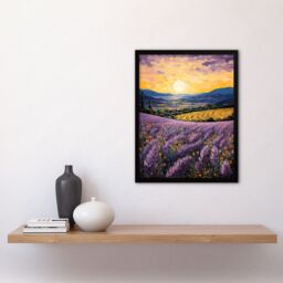 "Artery8 Wall Art Print Serene Lavender Fields at Sunrise Scenic Landscape Framed in Purple - Size: W12"" x H16""" - thumbnail 4