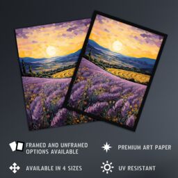 "Artery8 Wall Art Print Serene Lavender Fields at Sunrise Scenic Landscape Framed in Purple - Size: W12"" x H16""" - thumbnail 2