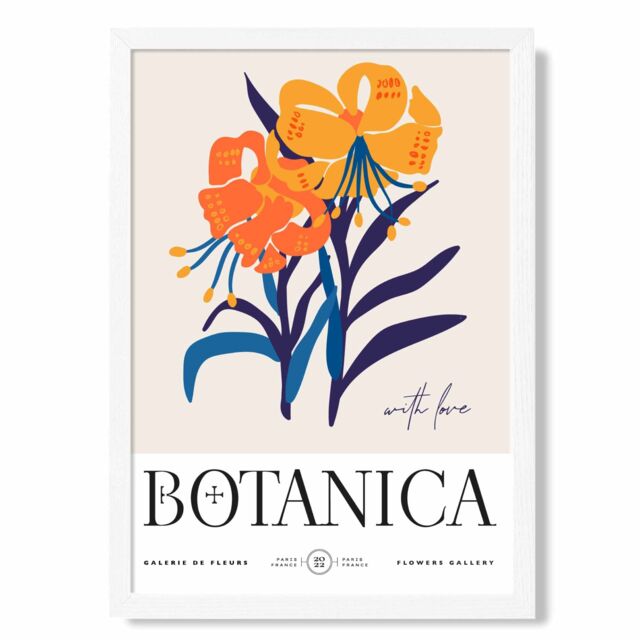 ARTZE Blue & Orange Florals Flower Market Exhibition Framed Print SIZE: A3 with White Frame - Size: A4 - image 1