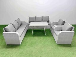 Fimous Rattan High Back Lounge Sofa Set with Reclining Chairs Light Grey - thumbnail 1