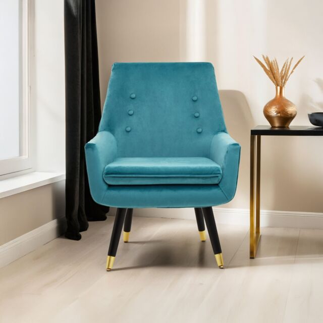 Orsina Stylish Midnight Velvet Armchair, Accent Chair With Slanted Wooden Legs, Modern Midnight Velvet Chair in Green - image 1