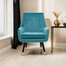 Orsina Stylish Midnight Velvet Armchair, Accent Chair With Slanted Wooden Legs, Modern Midnight Velvet Chair in Green