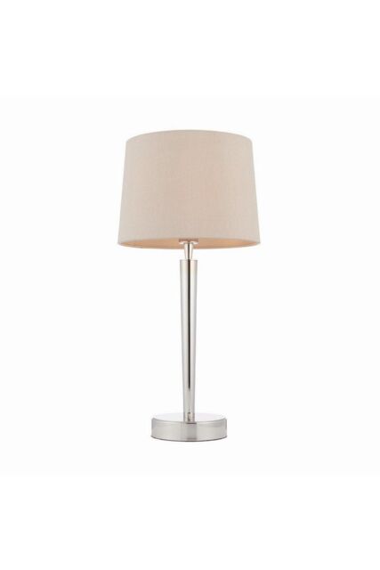 Netlighting Syon 1 Light Table Lamp Bright Nickel Mink Faux Silk E14 in Grey - image 1