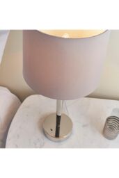Netlighting Syon 1 Light Table Lamp Bright Nickel Mink Faux Silk E14 in Grey - thumbnail 6