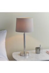 Netlighting Syon 1 Light Table Lamp Bright Nickel Mink Faux Silk E14 in Grey - thumbnail 2