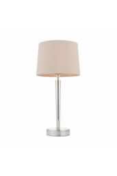 Netlighting Syon 1 Light Table Lamp Bright Nickel Mink Faux Silk E14 in Grey
