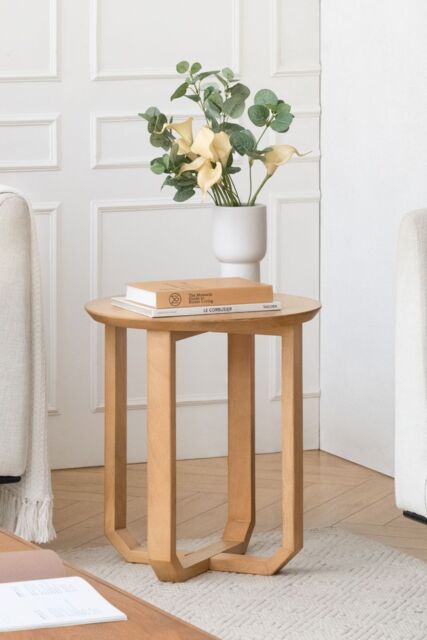 MH London Solid Mango Wood Round Side Table Cross Base End Table for Living Room - Forbes in Natural - image 1