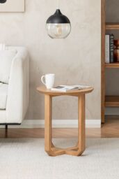 MH London Solid Mango Wood Round Side Table Cross Base End Table for Living Room - Forbes in Natural - thumbnail 3