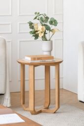 MH London Solid Mango Wood Round Side Table Cross Base End Table for Living Room - Forbes in Natural - thumbnail 1