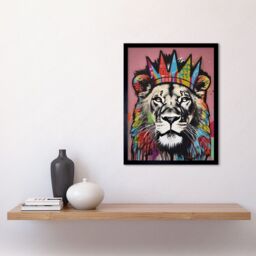 "Artery8 Wall Art Print Lion with Crown King of the Jungle Modern Pop Art Framed in Black - Size: W12"" x H16""" - thumbnail 2