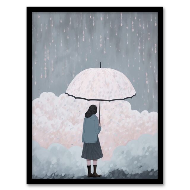 "Artery8 Wall Art Print Pink Rain By Amy Denver Minimalist Soft Pastel Rain Clouds Minimalism Simple Modern Artwork Art Framed - Size: W12"" x H16""" - image 1