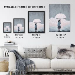 "Artery8 Wall Art Print Pink Rain By Amy Denver Minimalist Soft Pastel Rain Clouds Minimalism Simple Modern Artwork Art Framed - Size: W12"" x H16""" - thumbnail 3