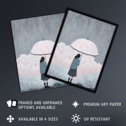 "Artery8 Wall Art Print Pink Rain By Amy Denver Minimalist Soft Pastel Rain Clouds Minimalism Simple Modern Artwork Art Framed - Size: W12"" x H16""" - thumbnail 2