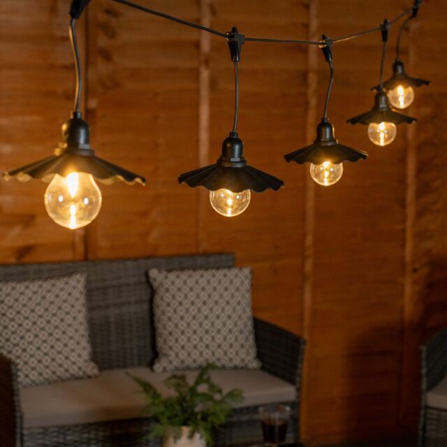 ValueLights Black Pleated Scallop LED 6 x Battery Operated Outdoor Garden String Lights - image 1