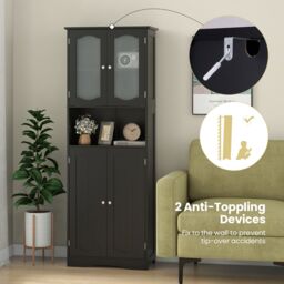 Gymax Tall Bathroom Storage Cabinet Tempered Glass Door Pantry Cabinet in Black - thumbnail 9