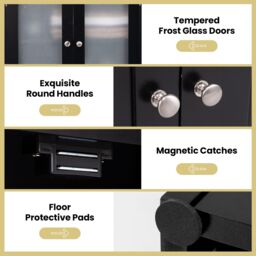 Gymax Tall Bathroom Storage Cabinet Tempered Glass Door Pantry Cabinet in Black - thumbnail 7