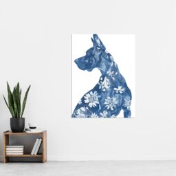 "Artery8 Dog Lover Blue Great Dane with Floral Pattern Wall Art Print - Size: W18"" x H24""" - thumbnail 4