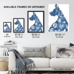 "Artery8 Dog Lover Blue Great Dane with Floral Pattern Wall Art Print - Size: W18"" x H24""" - thumbnail 3