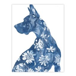 "Artery8 Dog Lover Blue Great Dane with Floral Pattern Wall Art Print - Size: W18"" x H24""" - thumbnail 1