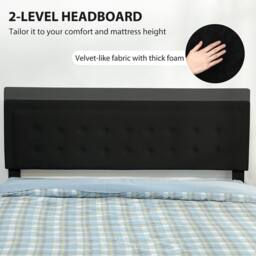HOMCOM 5ft Double Bed Frame with Storage & Adjustable Headboard, Black - Size: King - thumbnail 5