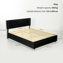 HOMCOM 5ft Double Bed Frame with Storage & Adjustable Headboard, Black - Size: King - thumbnail 3