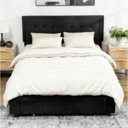 HOMCOM 5ft Double Bed Frame with Storage & Adjustable Headboard, Black - Size: King