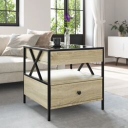 Berkfield Home Coffee Table with Infinity LED Sonoma Oak 50x50x51 cm in Brown - Size: 50 x 50 x 51 cm - thumbnail 4