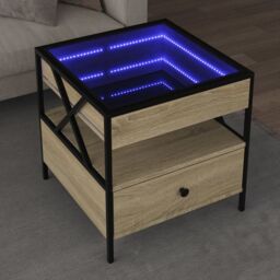 Berkfield Home Coffee Table with Infinity LED Sonoma Oak 50x50x51 cm in Brown - Size: 50 x 50 x 51 cm - thumbnail 1