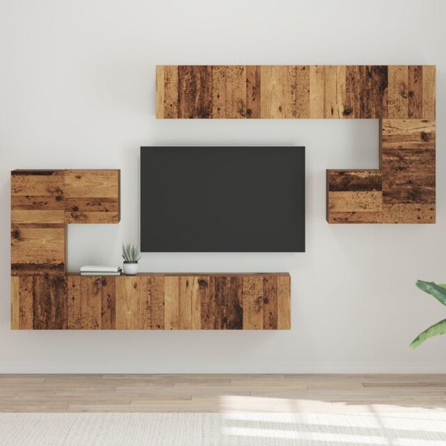 Berkfield Home Wall-mounted Tv Cabinet 8 pcs Old wood Medium 30.5 x 30 x 30 cm in Brown - image 1