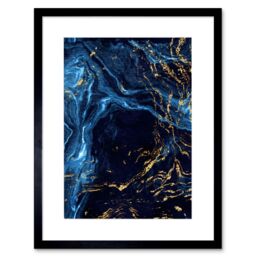 "Artery8 Wall Art Print Abstract Dark Blue Gold Water Art Framed 9x7 inch in Black - Size: W7"" x H9""" - thumbnail 1