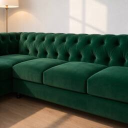 Sofaya Hampton 4 Seater L Shape Chesterfield Sofa Velvet Left Hand Chaise in Green - Size: 4 Person - thumbnail 4
