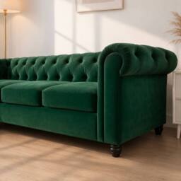 Sofaya Hampton 4 Seater L Shape Chesterfield Sofa Velvet Left Hand Chaise in Green - Size: 4 Person - thumbnail 5