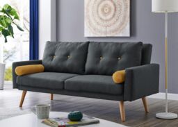 Home Detail Langley Fabric Sofa Bed With Constrasting Button Detail & Matching Bolster Cushions & Wooden Legs in Charcoal - thumbnail 1