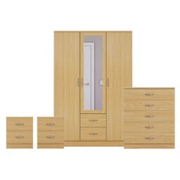 Home Discount Vida Designs 4Pc Bedroom Set 2x2Bedside, 5 Drawer, 3Dr Mirror Wardrobe in Brown - thumbnail 8