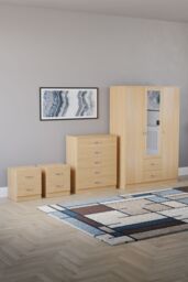 Home Discount Vida Designs 4Pc Bedroom Set 2x2Bedside, 5 Drawer, 3Dr Mirror Wardrobe in Brown - thumbnail 1