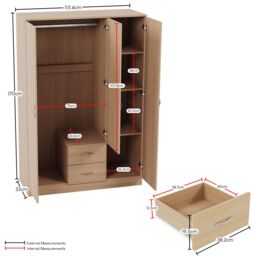Home Discount Vida Designs 4Pc Bedroom Set 2x2Bedside, 5 Drawer, 3Dr Mirror Wardrobe in Brown - thumbnail 7