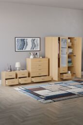 Home Discount Vida Designs 4Pc Bedroom Set 2x2Bedside, 5 Drawer, 3Dr Mirror Wardrobe in Brown - thumbnail 2