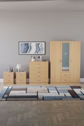 Home Discount Vida Designs 4Pc Bedroom Set 2x2Bedside, 5 Drawer, 3Dr Mirror Wardrobe in Brown - thumbnail 4