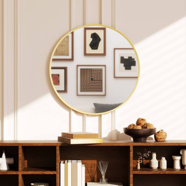 HOMCOM 61cm Bathroom Mirror Round Wall Mirror for Living Room Bedroom in Gold - image 1