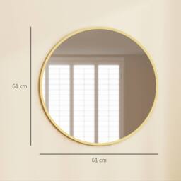 HOMCOM 61cm Bathroom Mirror Round Wall Mirror for Living Room Bedroom in Gold - thumbnail 3