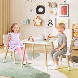 Costway Kids Table & Chairs Set Wooden Toddler Desk & Chair Set in White - thumbnail 2