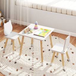 Costway Kids Table & Chairs Set Wooden Toddler Desk & Chair Set in White