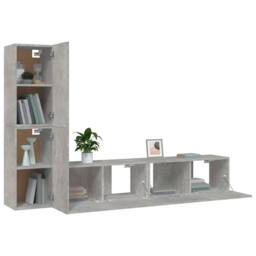 Berkfield Home Classic 4 Piece TV Cabinet Set Concrete Grey Engineered Wood - thumbnail 4